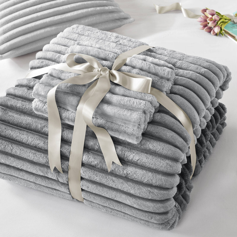 Avril Fluffy Ribbed Plush Comforter Set, Gray Ombre, King Comforter + 2 King Shams