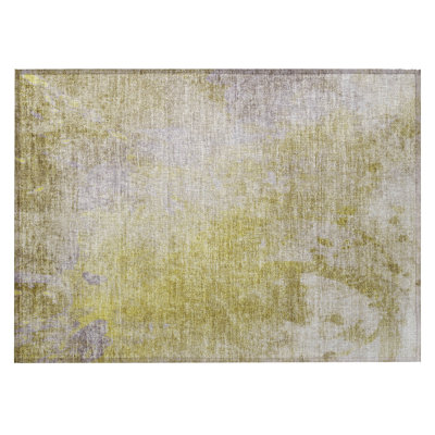 2' X 3' Gold Beige and Purple Abstract Washable Non Skid Indoor Outdoor Area Rug