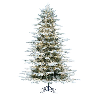 The Holiday Aisle® Flocked Kamas Fraser Artificial Christmas Tree, Warm White Low Voltage 3MM LED Lights