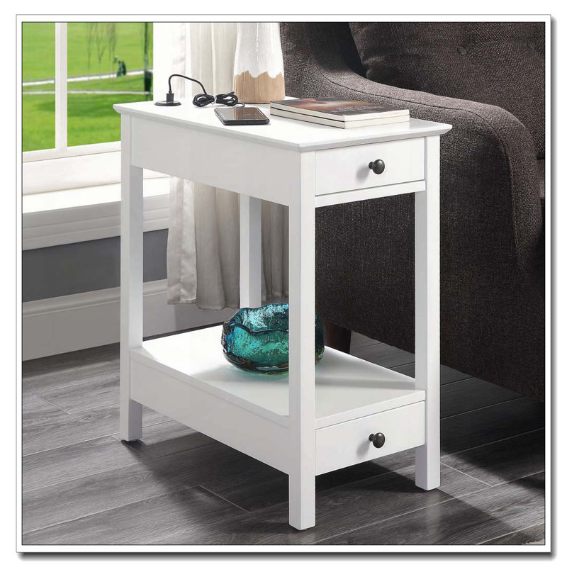 Table d'appoint blanche avec rangement USB