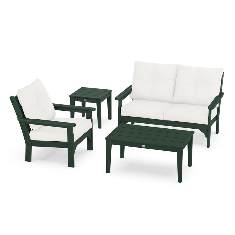 Vineyard 4-Piece Deep Seating Set, Green, Natural Linen