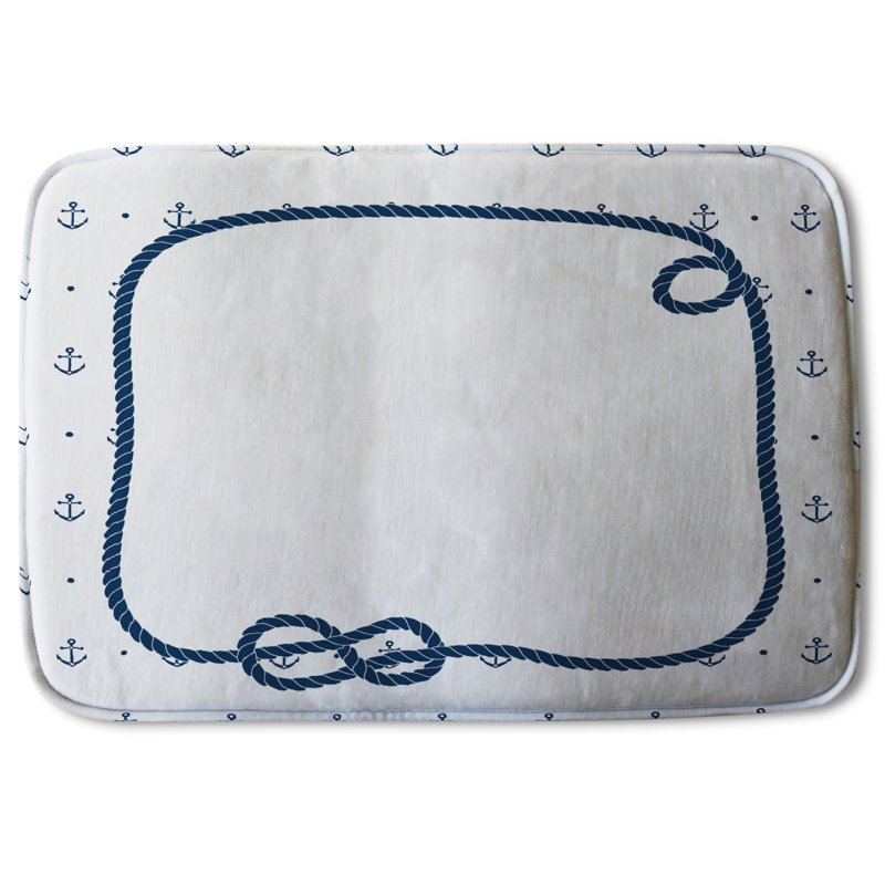 Akelah Memory Foam Non-Slip Bath Rug, Blue Polka Dots