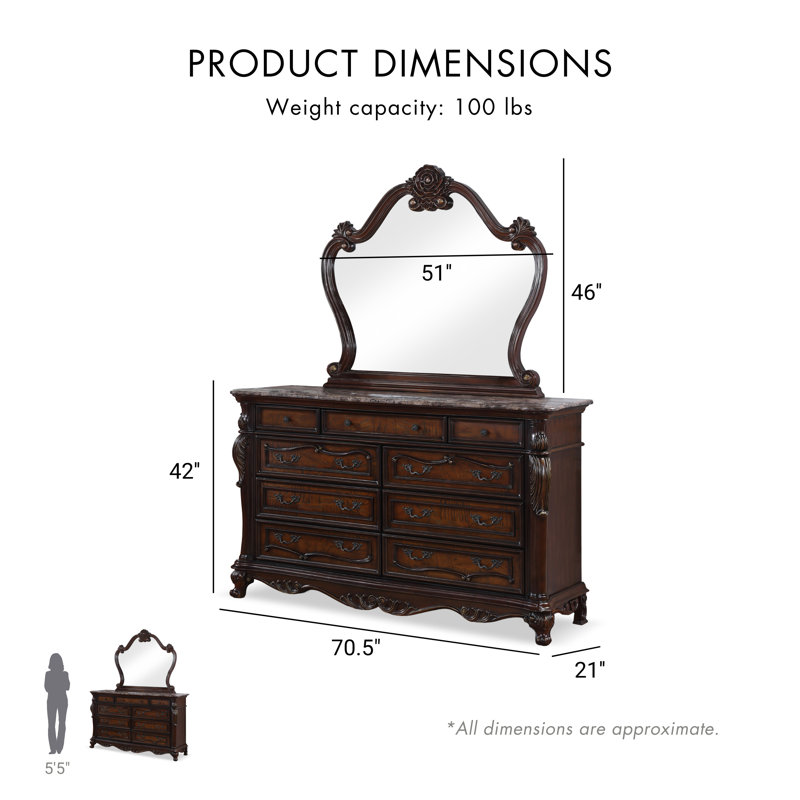 Micala 9-Drawer Dresser With Mirror, Brown