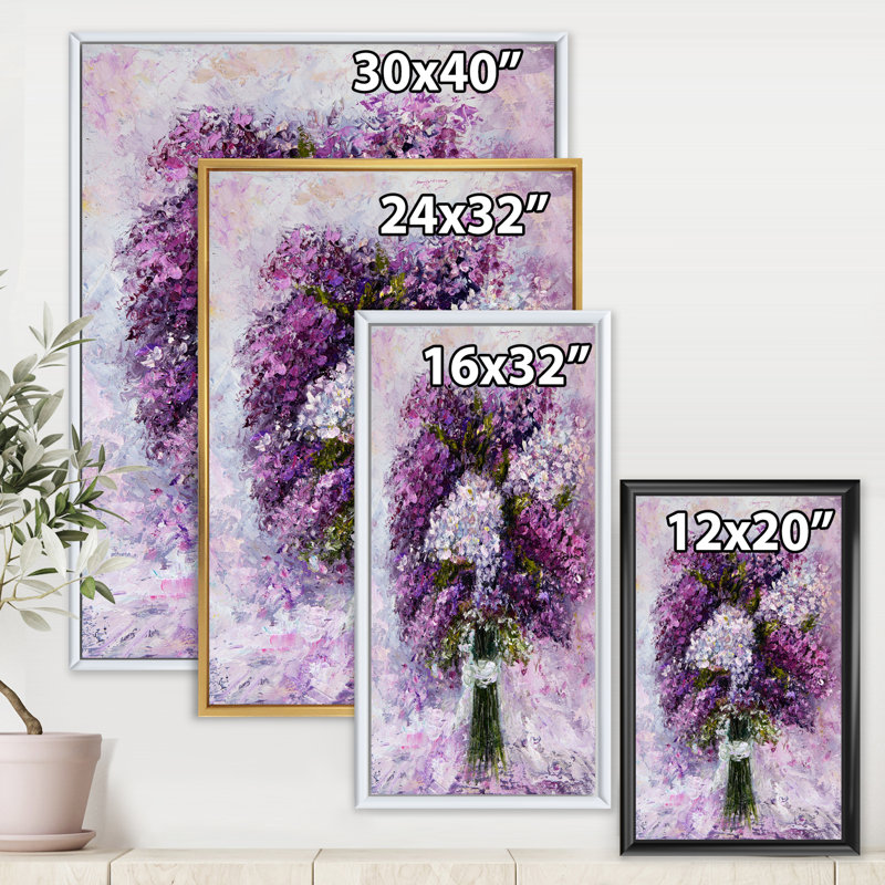 Mauve jacinthe - peinture sur toile à cadre flottant, Toile encadrée d'or, H 20 po x l 12 po x P 1po