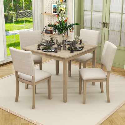 Modern 5-Piece Dining Table Set with Square Table and 4 Upholstered Chairs