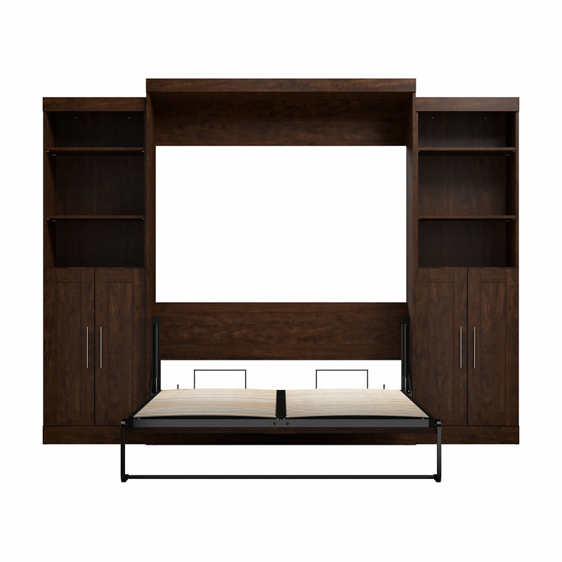 Arlex Queen Bed and 2 Storage Units with Doors (115W), New Chocolate