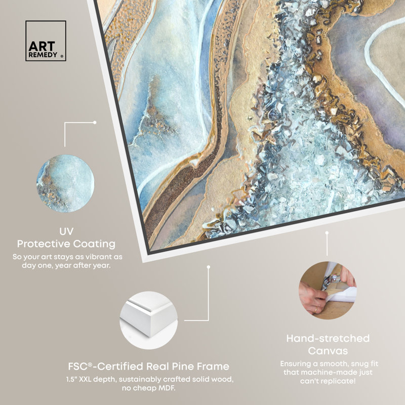 Luxurious Abstract Geode Print on Canvas with White Frame