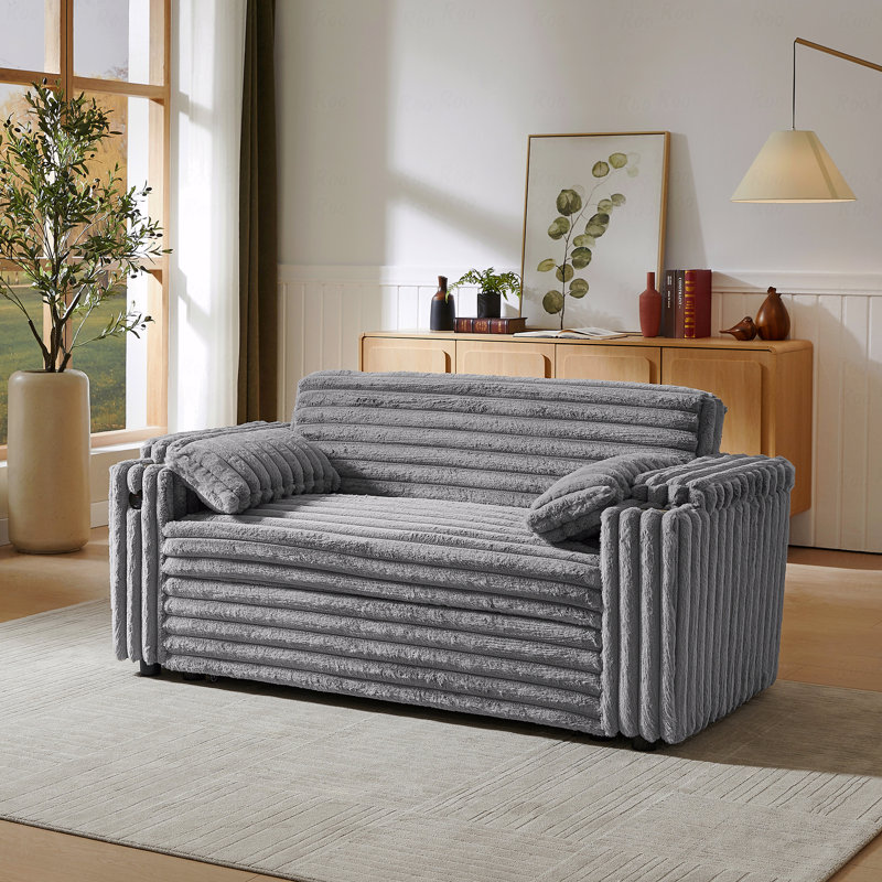 Corduroy Sofa Bed: Pull-Out Sleeper, Convertible Design, Gray