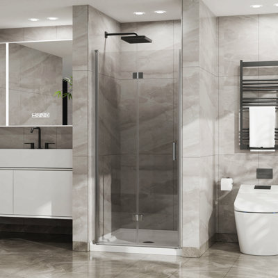 Porte de douche pliante en verre trempé sans cadre 34 po x 72 po 1/4 po en verre trempé pivotant, pliable