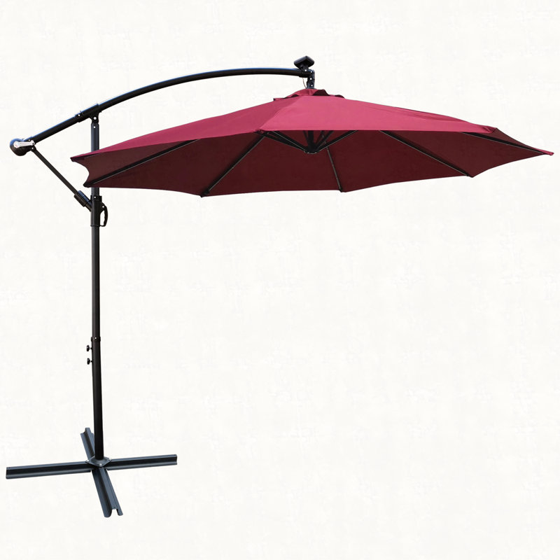 Parasol de terrasse 10 pieds à énergie solaire avec éclairage à DEL 8 lumières, Bourgogne