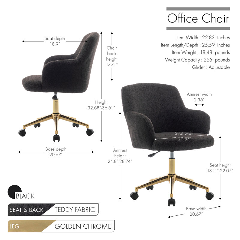 Chaise de bureau Dylon Teddy, Noir