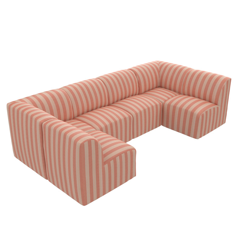 Praia 124" Sunbrella® Outdoor U Sectional, Expressive Blush Striped Sunbrella®