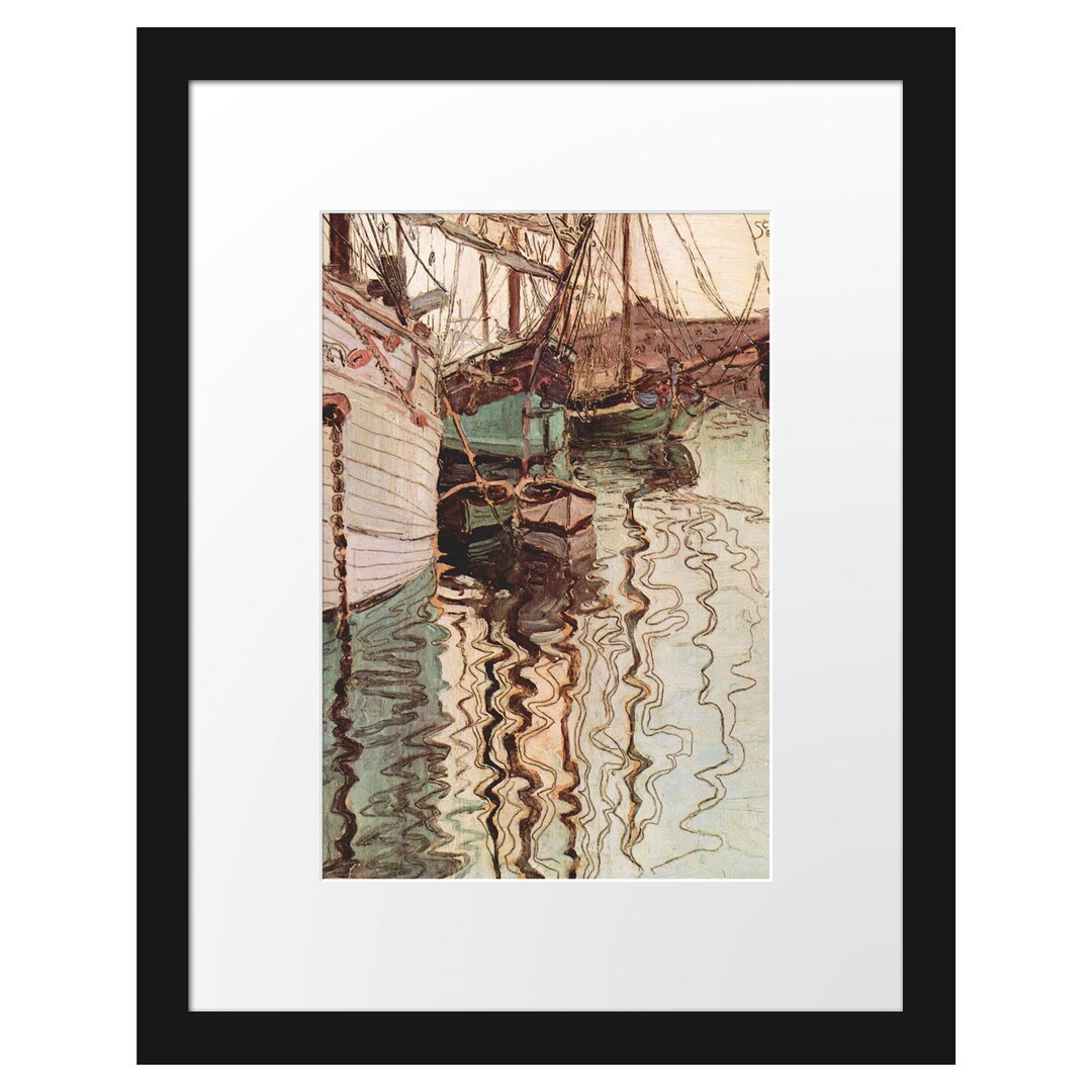 Gerahmter Kunstdruck Sailing Ships in Wave Moving Water von Egon Schiele