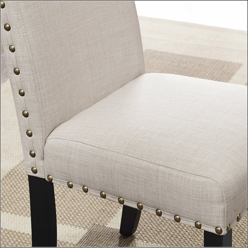 Fabric Bar Stools with Nailhead Trim, Set of 2, Tan