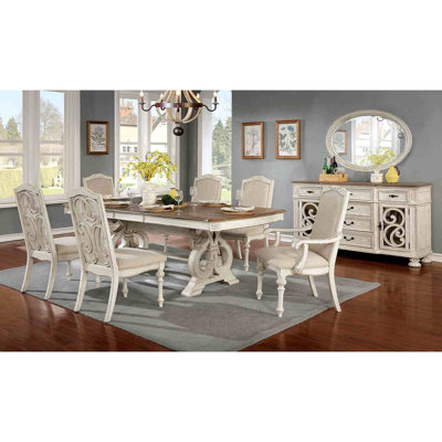 Dining Room 1pc Dining Table W Leaf Trestle Base Antique White Table Solid wood Furniture Rustic Style