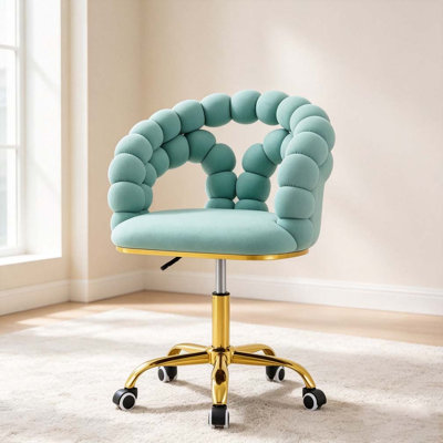 Modern Velvet Adjustable Swivel Desk Chair with Bubble Back,Rolling Office Chair for Home Office