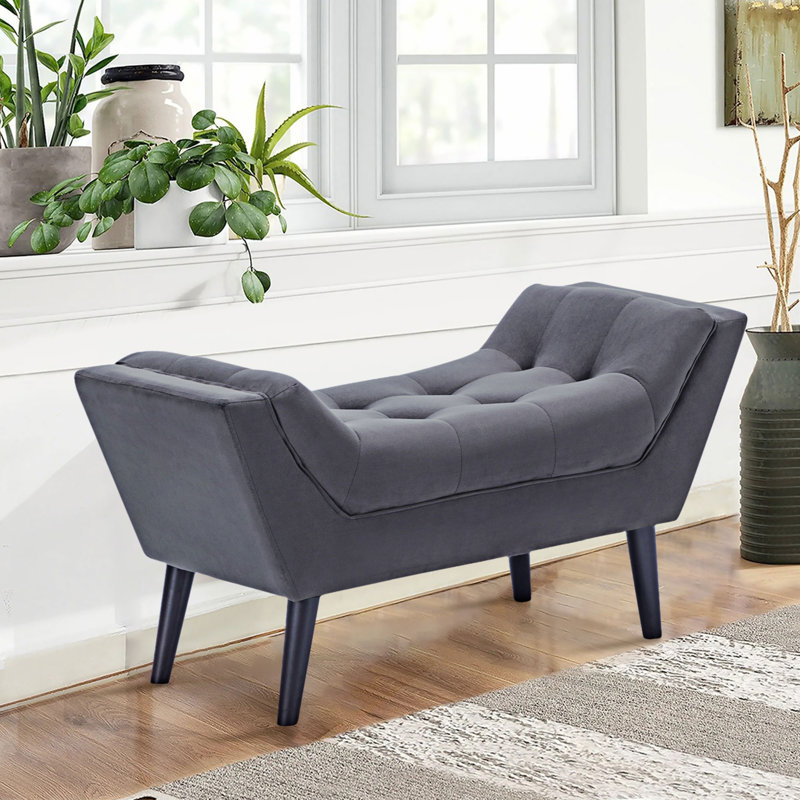 Fetush Velvet Upholstered Bench, Dark Gray