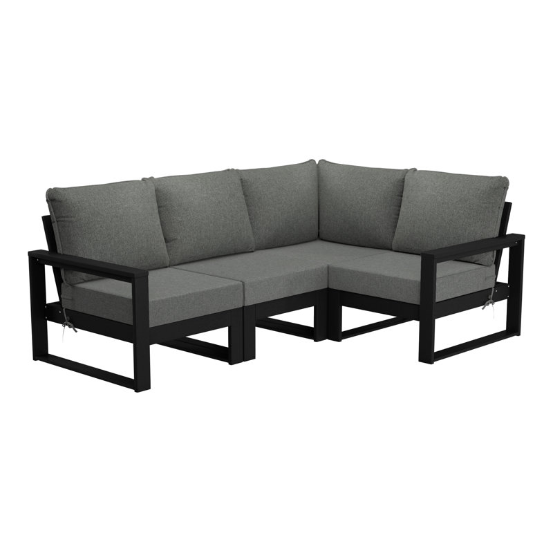 Patio 4-Piece Deep Seating Set With Frame, Gray, Black