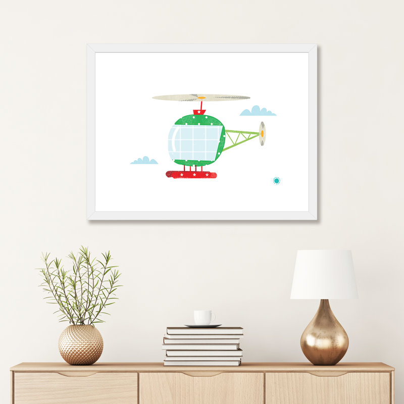 Hélicoptère - reproduction d'impression, Papier encadré blanc, H 24 po x l 32 po x P 1 po, Blanc