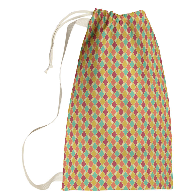 Sac à linge rétro diamants, Grand (H 76,5 po x l 29,5 po x P 1,5 po), Jaune et orange