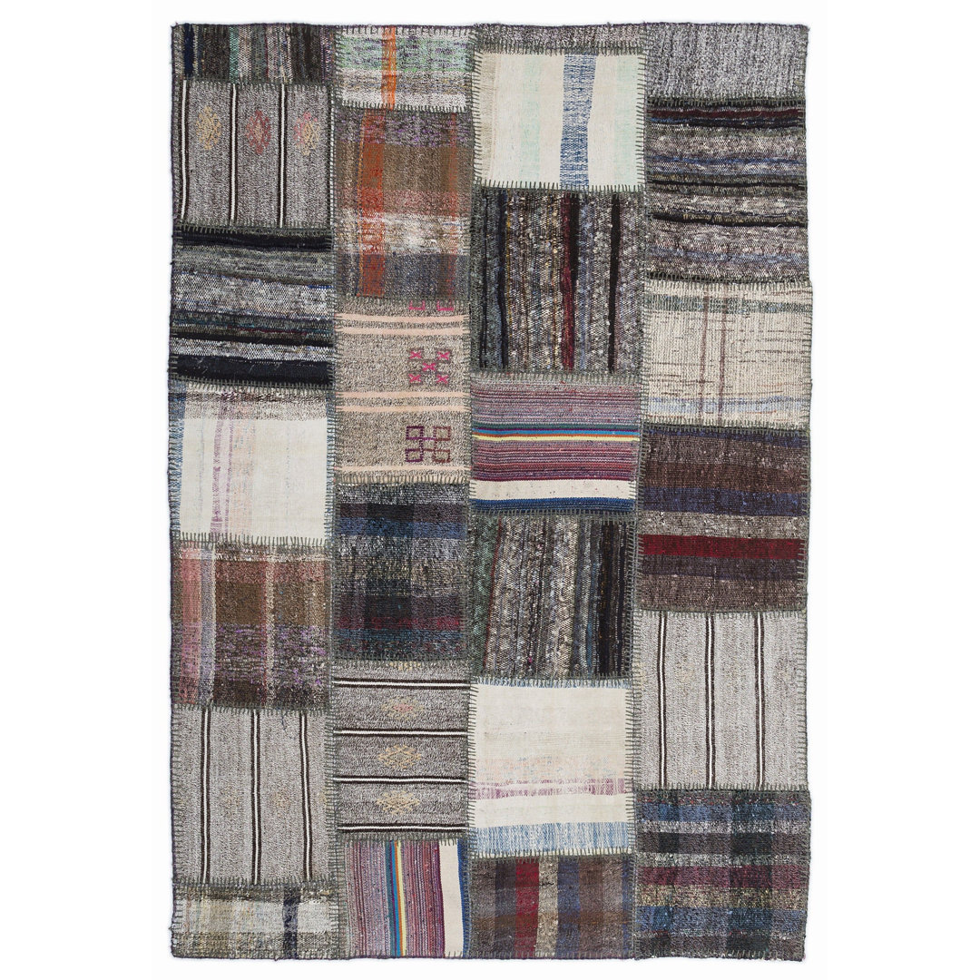 Teselya Grey Striped Wool Handmade Area Rug