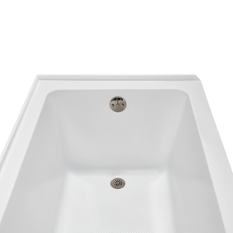 Baignoire en alcôve en acrylique blanc brillant avec drain extérieur 66 po x 32 po Streamline, Nickel brossé
