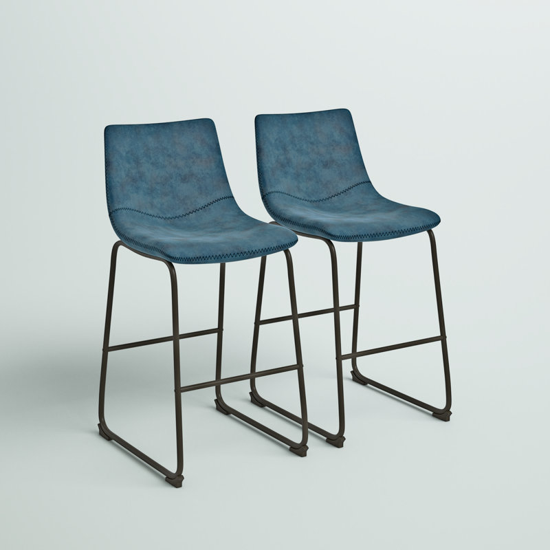 Tabouret de comptoir 26 po Amendola, Tissu cow-boy bleu à point zigzag noir