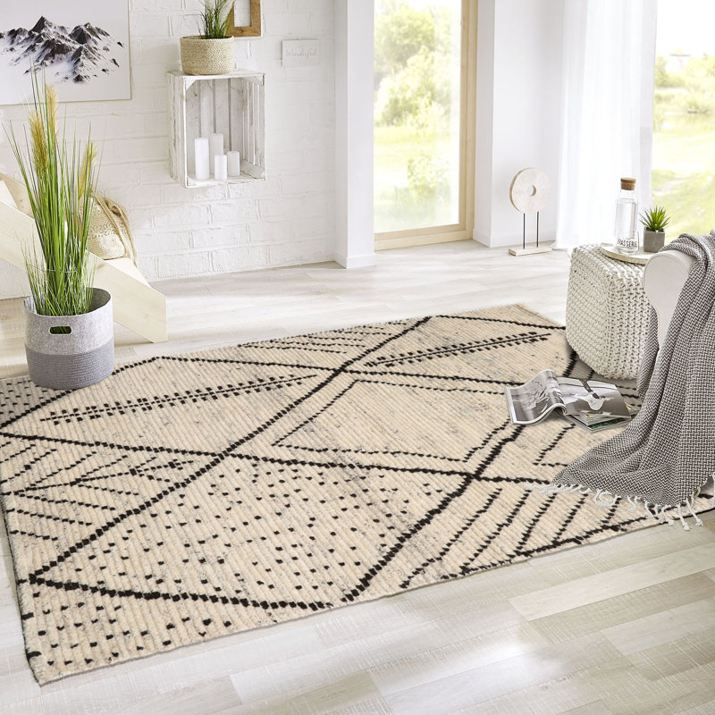 3x5 Ivory Hand Knotted Afghan Moroccan Modern Tribal Wool Area Rug