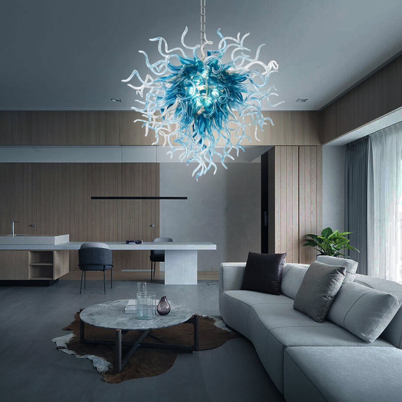 Lustre en verre soufflé à la main de luxe Morden pour salon, chambre à coucher, hôtel, H 28 po x l 28 po x P 28 po