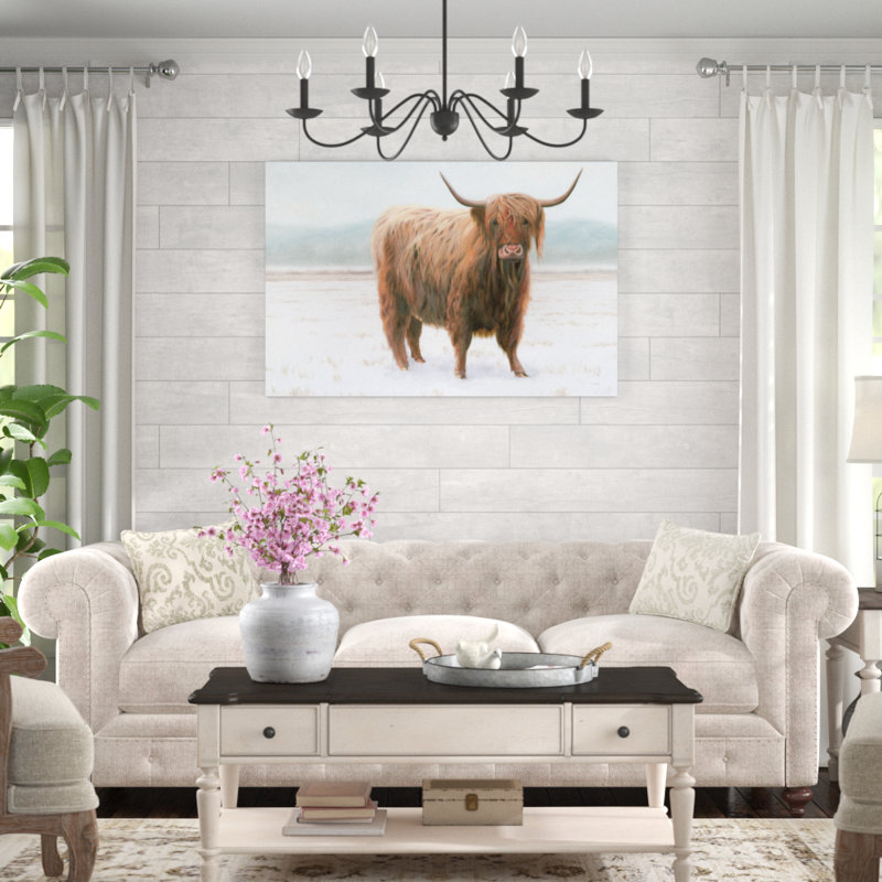 Reproduction d’art sur toile « King of the Highland Fields » par James Wiens, H 32 po x l 48 po