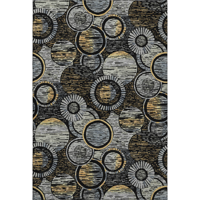Premium Machine Washable Mayfield AMF2206 geometric Rug, 2'6" x 3'10", Black