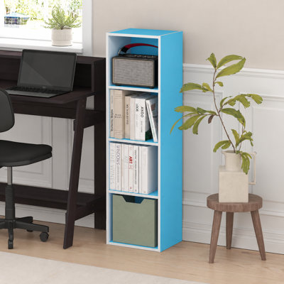 Étagère Cresta, bibliothèque moderne à 4 niveaux, étagères ouvertes 9 x 12 x 42, pour salon, chambre, bureau, bleu clair/blanc