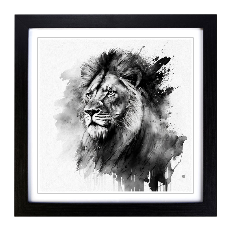 Lion Ink Wash - Framed Print, Black