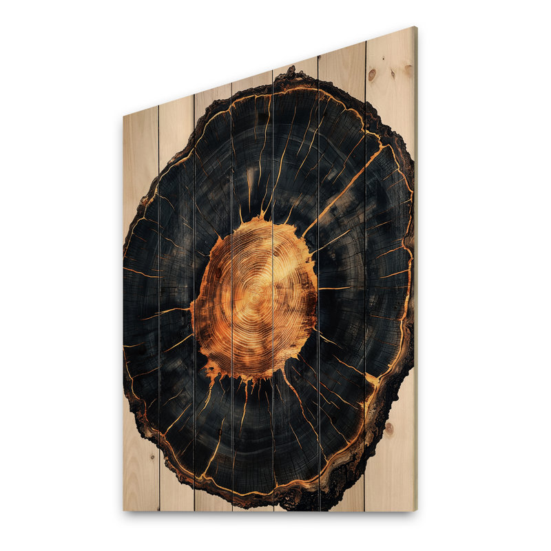 Mystères d'un onyx foncé tranche de bois IV - Décoration murale arbre en bois - sur bois de pin naturel