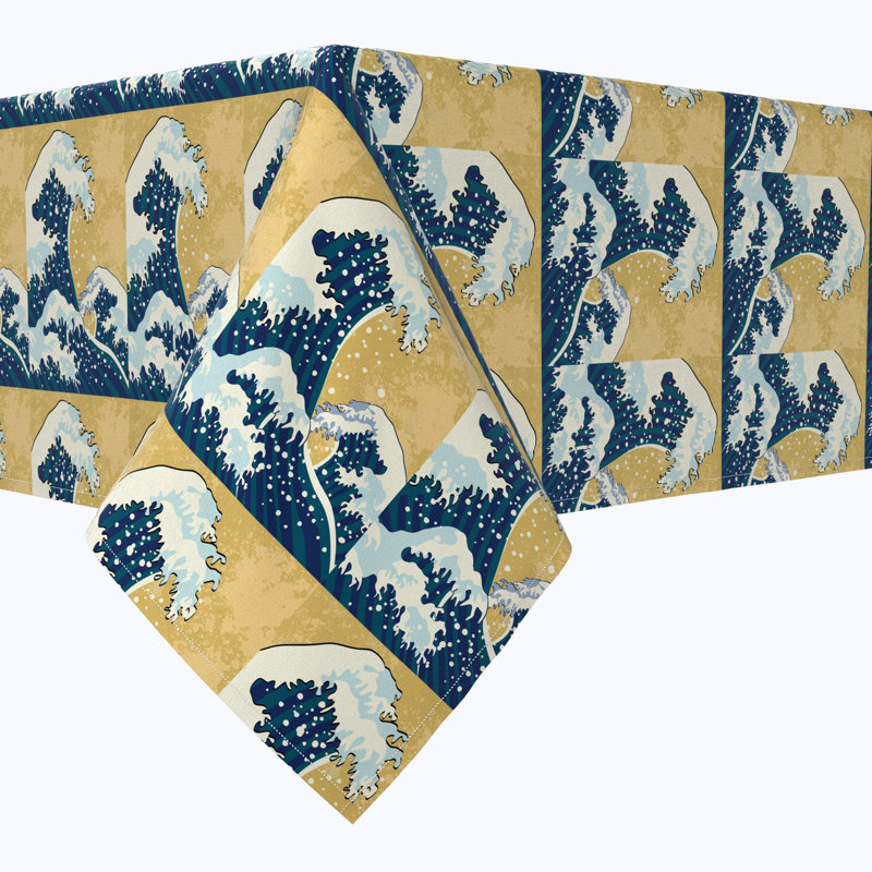 Rectangular Tablecloth, 100% Cotton, 52X104", Japanese Wave Painting, 120" L x 60" W