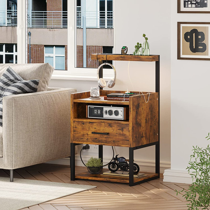 Drawer Nightstand Led Nightstand End Table Side Table, White