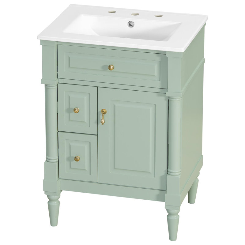 24" freestanding bathroom vanity with ceramic sink, Green