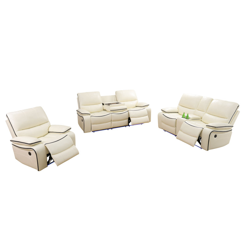 Ensemble de canapé de salon inclinable en cuir végétalien 3 pièces Torino