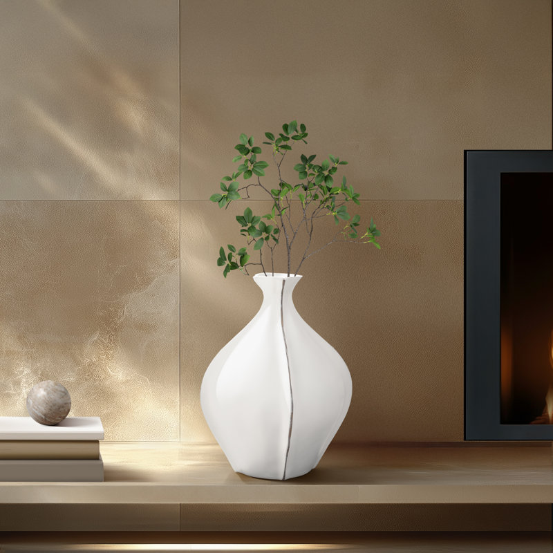  Grand vase de plancher / table blanc Bouchet, H 14,5 po x l 11 po x P 11 po