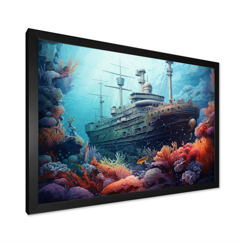 " Titanic Under Water Memory I ", 30" H x 40" W x 1.5" D, Black Single Picture Frame