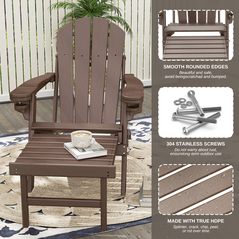 Chaise Adirondack pliante Hdpe , Bois brun