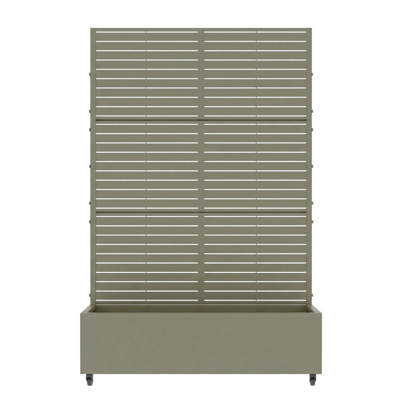 6 ft. H x 4 ft. W Metal Planter Box privacy screen Garden Bed with Trellis and Wheels - Gray, 73" H x 47" W x 16" D, Khaki