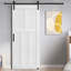Cinq panneaux de porte apprêtés réels + quincaillerie de porte de grange de 6,6 pi + guide de plancher réglable + poignée à tirer, porte à panneaux bricolage sans finition, porte de grange intérieure moderne, résistante à l'humidité-1673161740