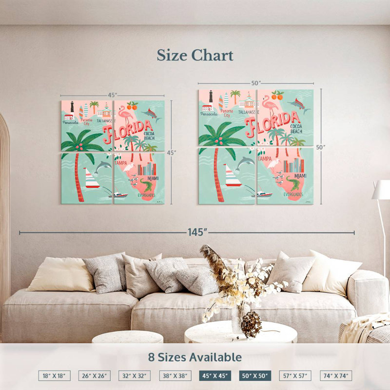 Aliaz State Maps - Florida Attractions, 50" H x 50" W