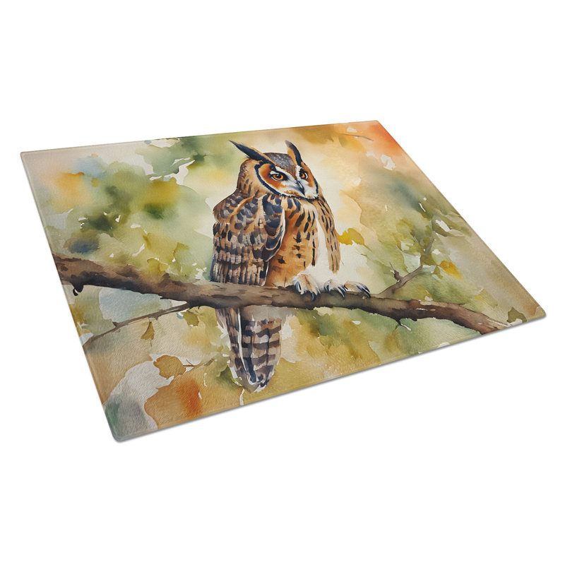 Long-Eared Owl Glass Cutting Board