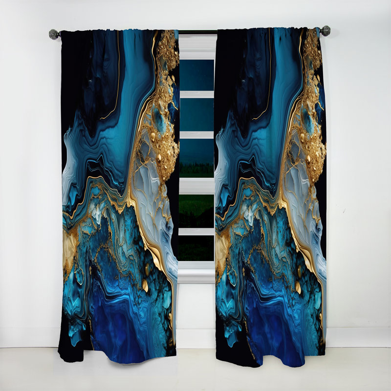 Abstrait géométrique en marbre doré et bleu IV - rideau en velours moderne - obscurcissant - 1 panneau, L 52 po x L 84 po