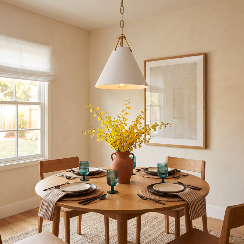 Kinston 1-Light Metal Cone Pendant, White, Vibrant Gold