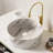 14"Bathroom Round Ceramic Sink With Stone Pattern, No Faucet, Matte White-533514381