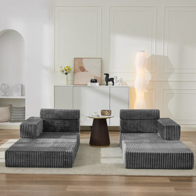 Sisler 71"Convertible Upholstered Compression Convertible Modular Corduroy Loveseat Sofa, No Assembly Required, with Storage Pockets, Sleeper Floor Couch
