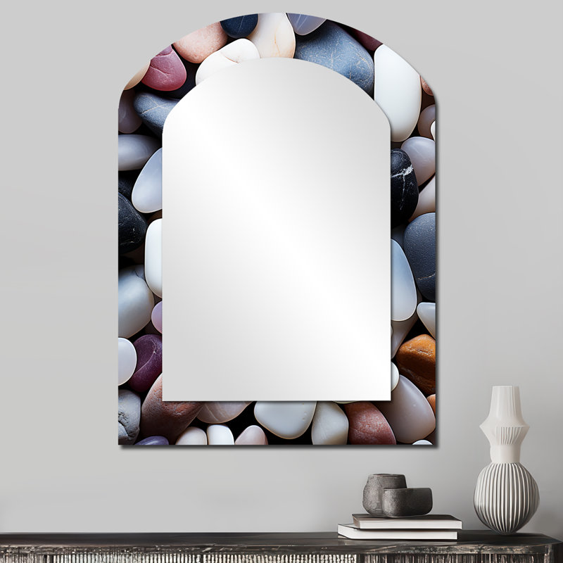 Zen Purple  Amethyst 3 - Spiritual Stone Asymmetrical Decorative Wall Mirror, Traditional Arch Mirror, Printed Metal Art